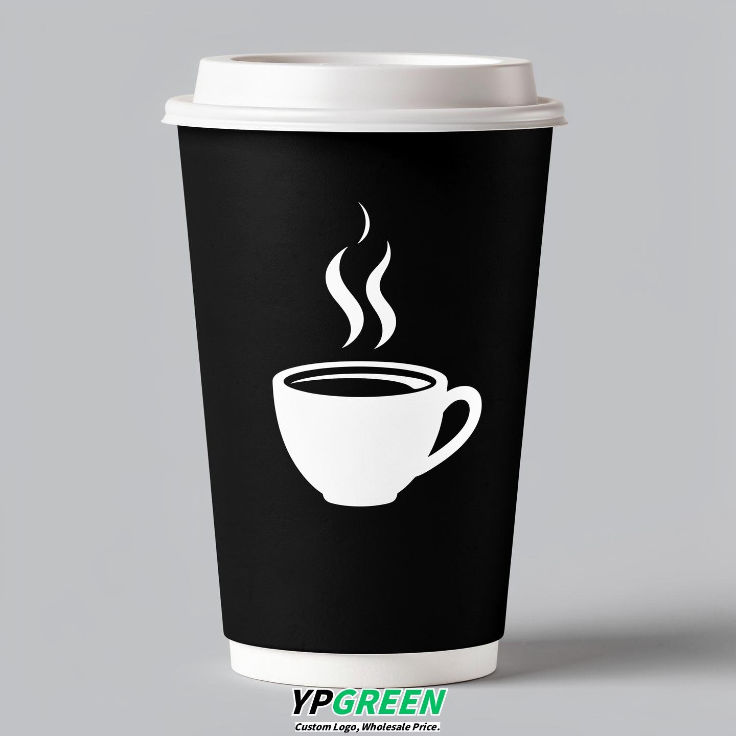 Jet Black Hot Coffee Icon Paper Cups - Disposable Steaming Coffee Design