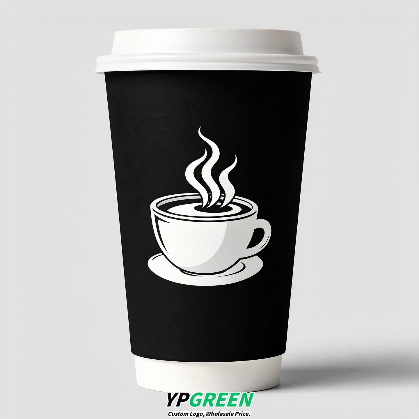 Jet Black Hot Coffee Icon Paper Cups - Disposable Steaming Coffee Design