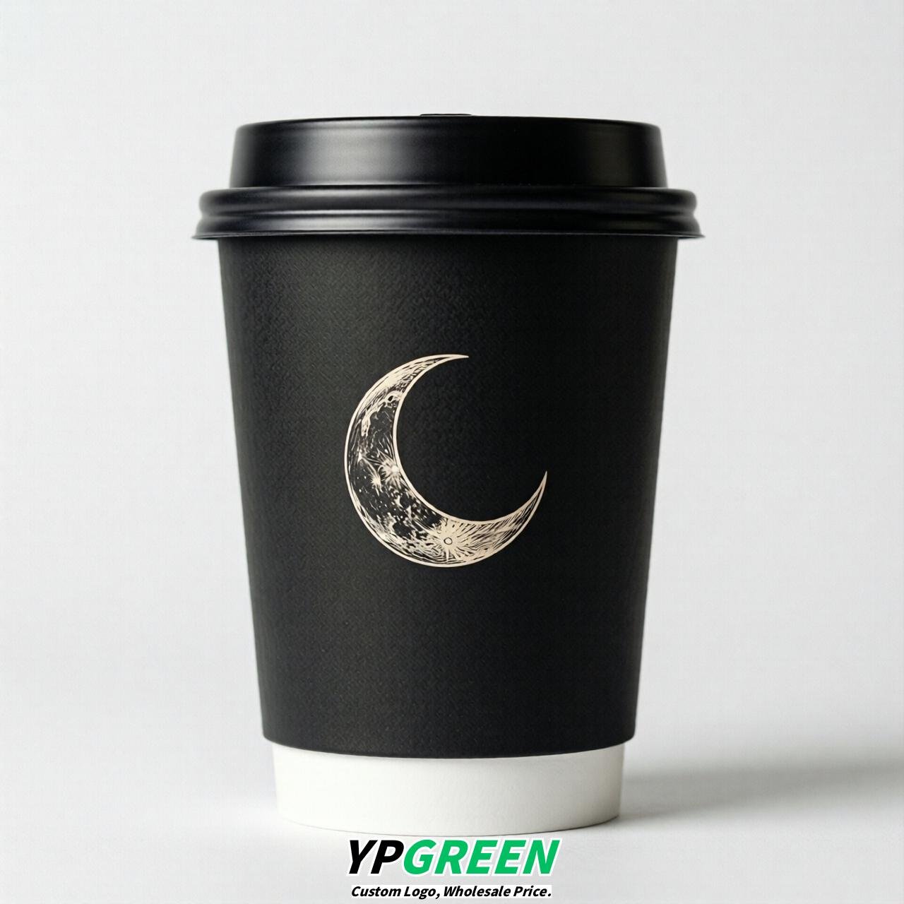 Jet Black Moon Paper Cups with Lids 8-24oz