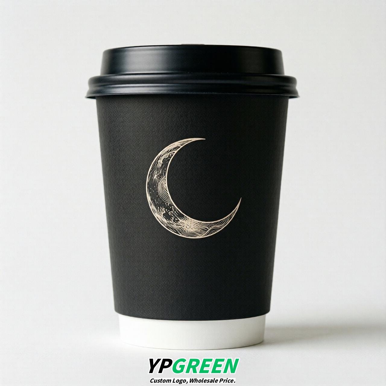 Jet Black Moon Paper Cups with Lids 8-24oz