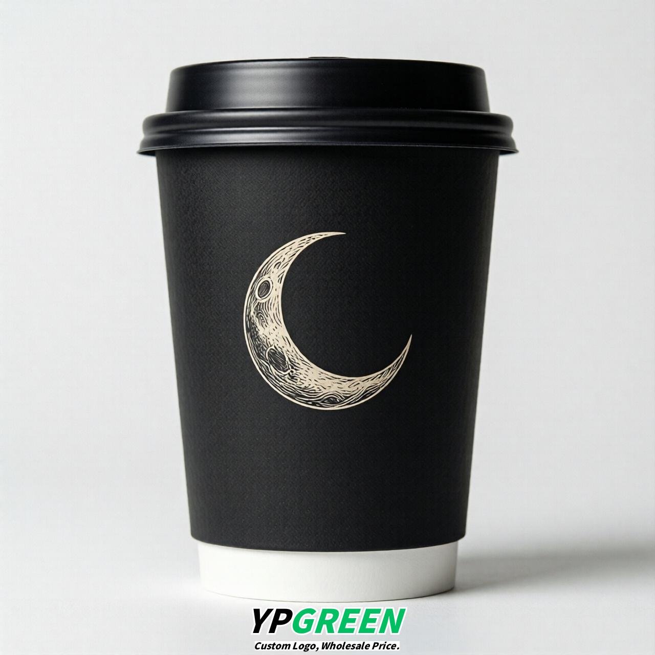 Jet Black Moon Paper Cups with Lids 8-24oz