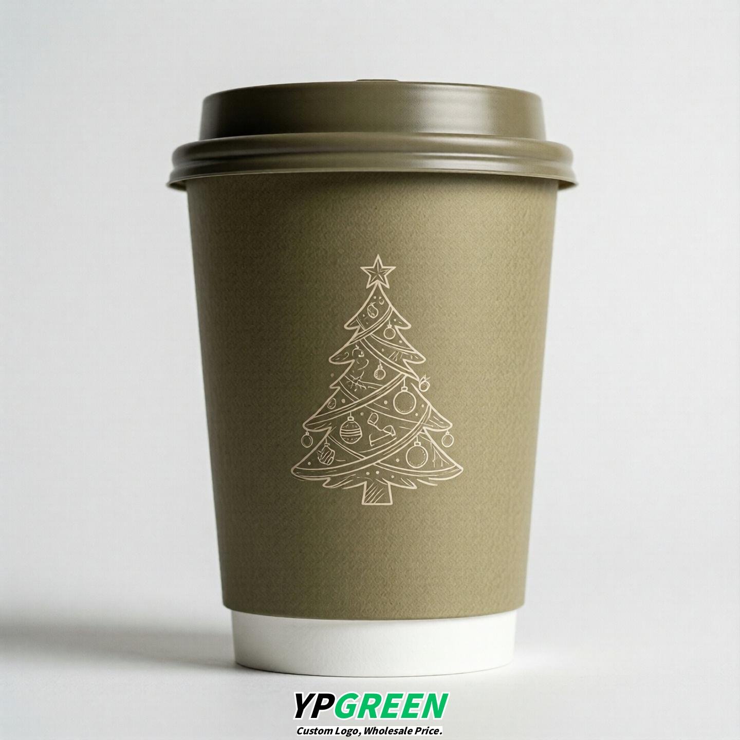 Khaki Paper Cups with Christmas Design 8-24oz