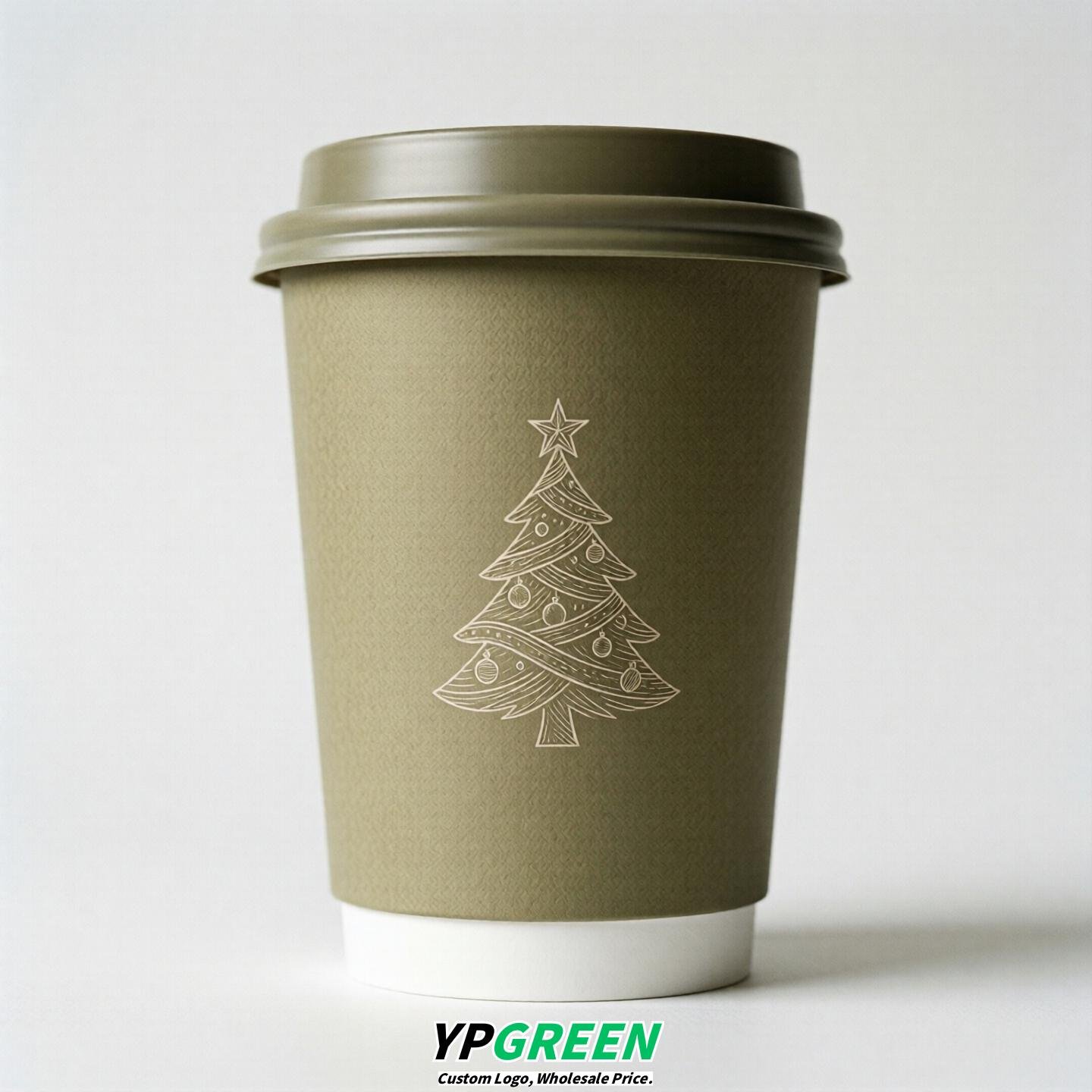 Khaki Paper Cups with Christmas Design 8-24oz