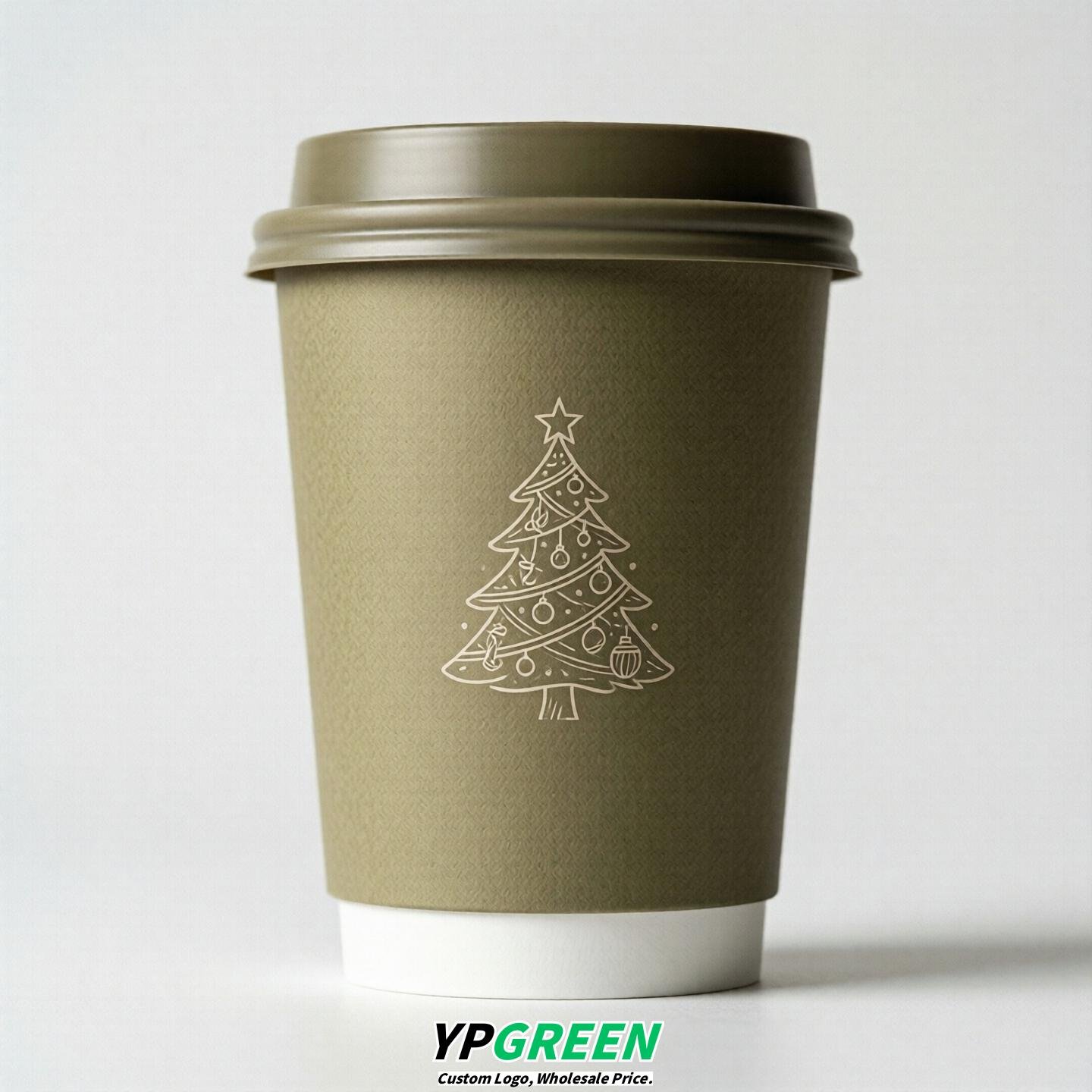 Khaki Paper Cups with Christmas Design 8-24oz