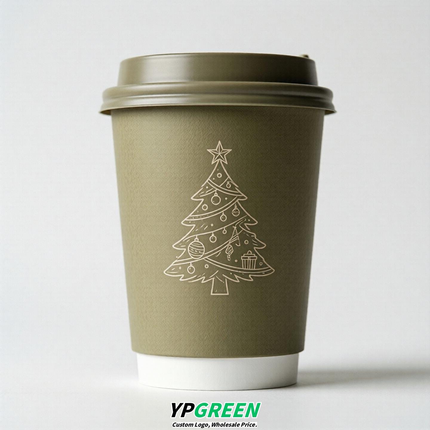 Khaki Paper Cups with Christmas Design 8-24oz
