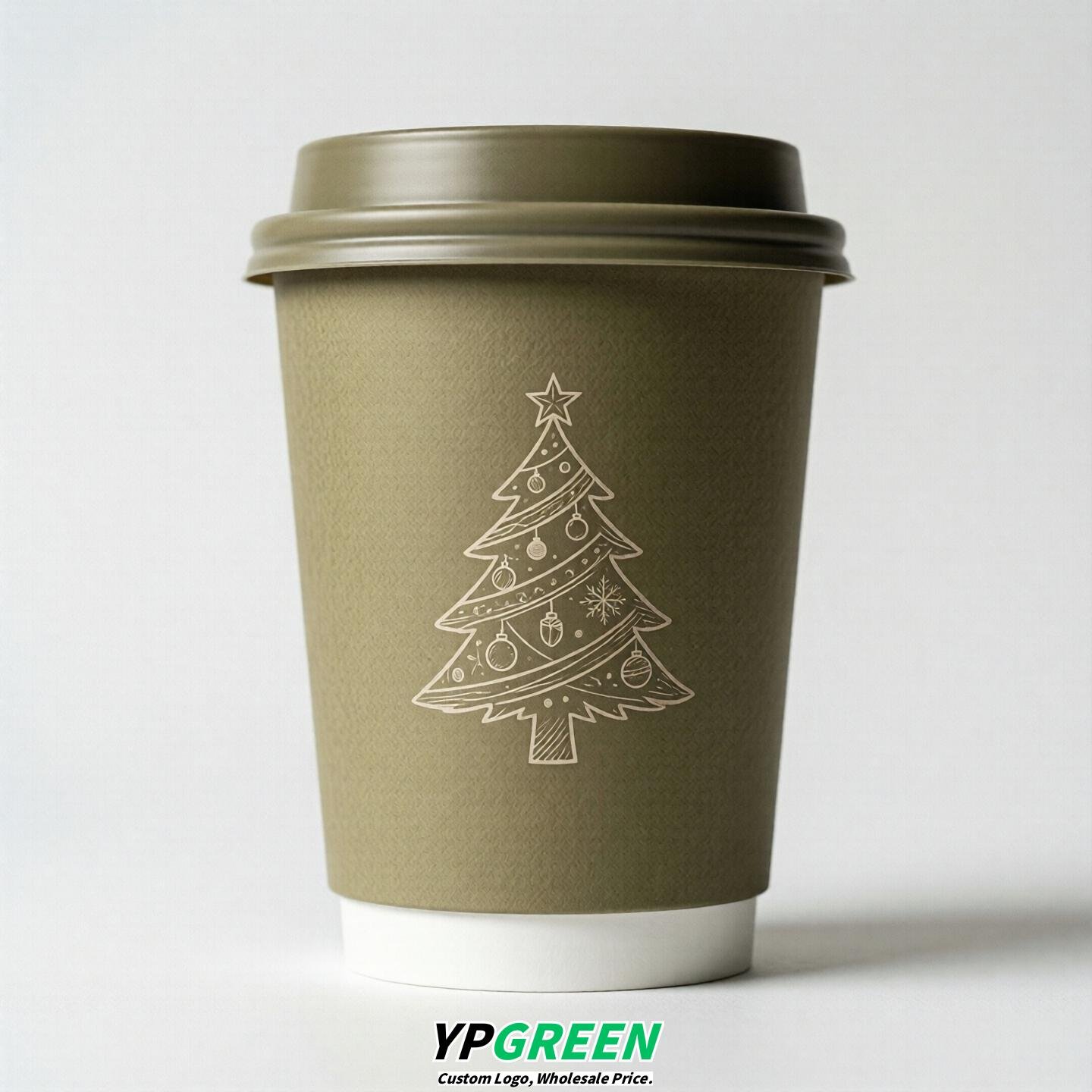 Khaki Paper Cups with Christmas Design 8-24oz