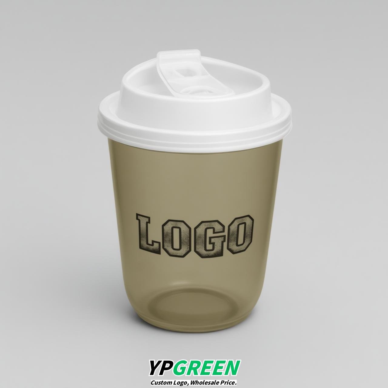 Khaki U Shape Cups with Lid - Custom Logo PP & PET Plastic Disposable