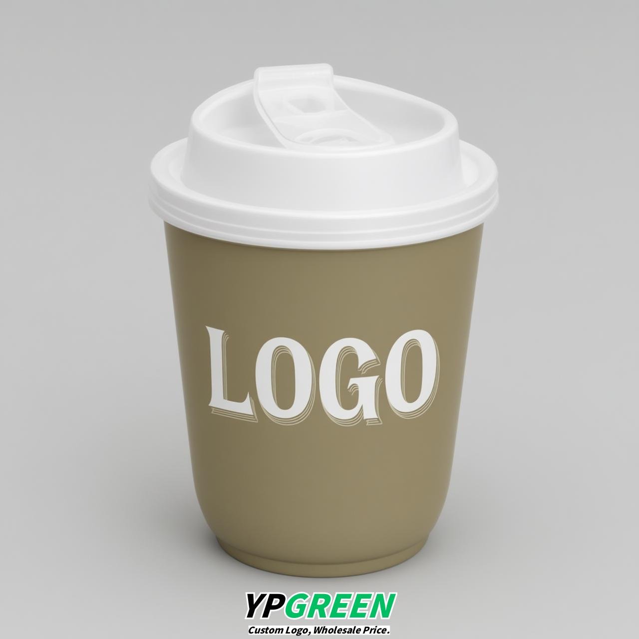 Khaki U Shape Cups with Lid - Custom Logo PP & PET Plastic Disposable