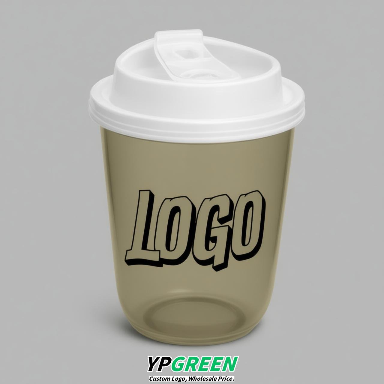 Khaki U Shape Cups with Lid - Custom Logo PP & PET Plastic Disposable