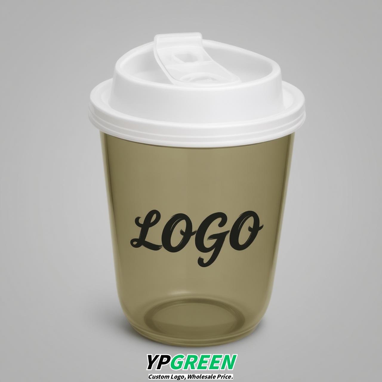 Khaki U Shape Cups with Lid - Custom Logo PP & PET Plastic Disposable