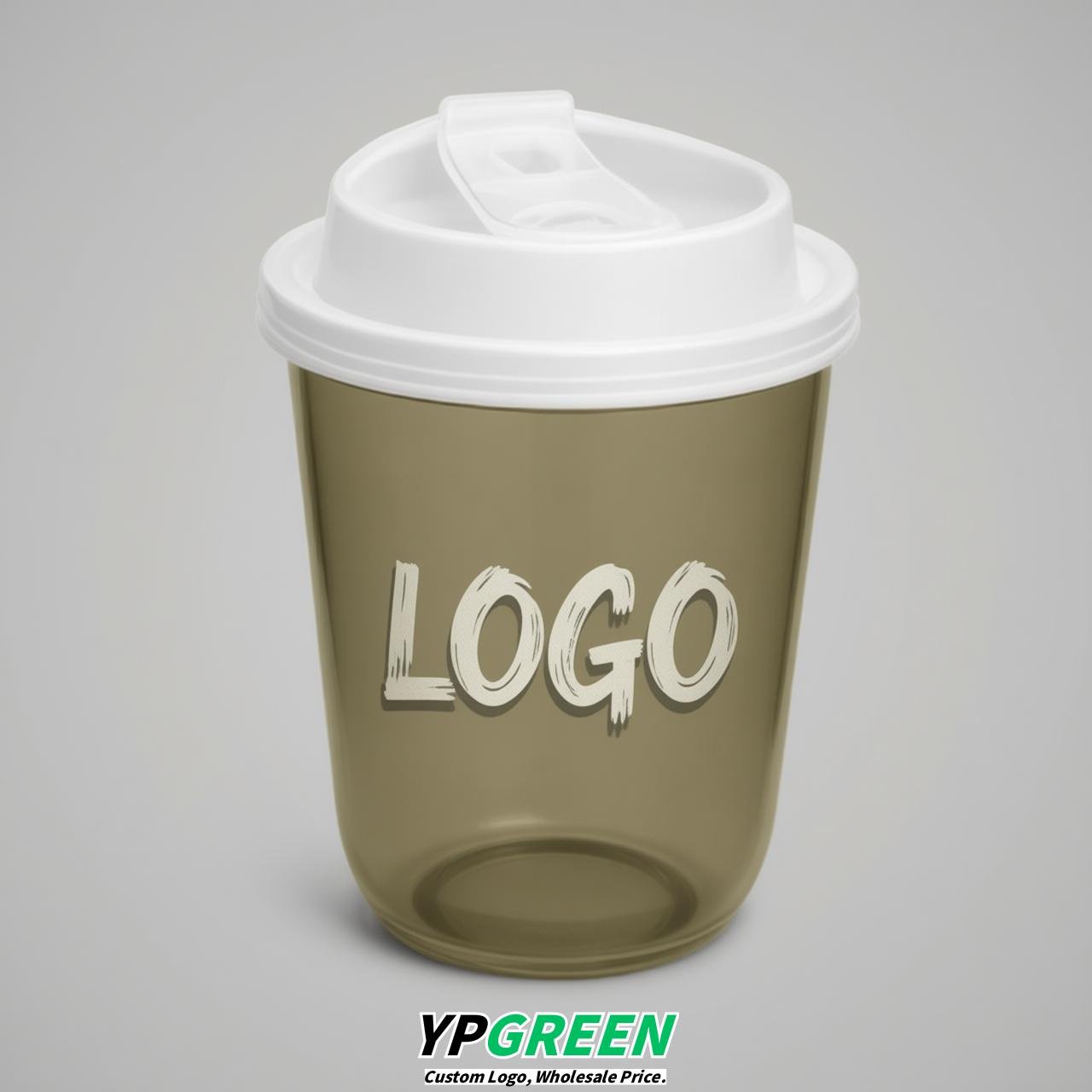 Khaki U Shape Cups with Lid - Custom Logo PP & PET Plastic Disposable
