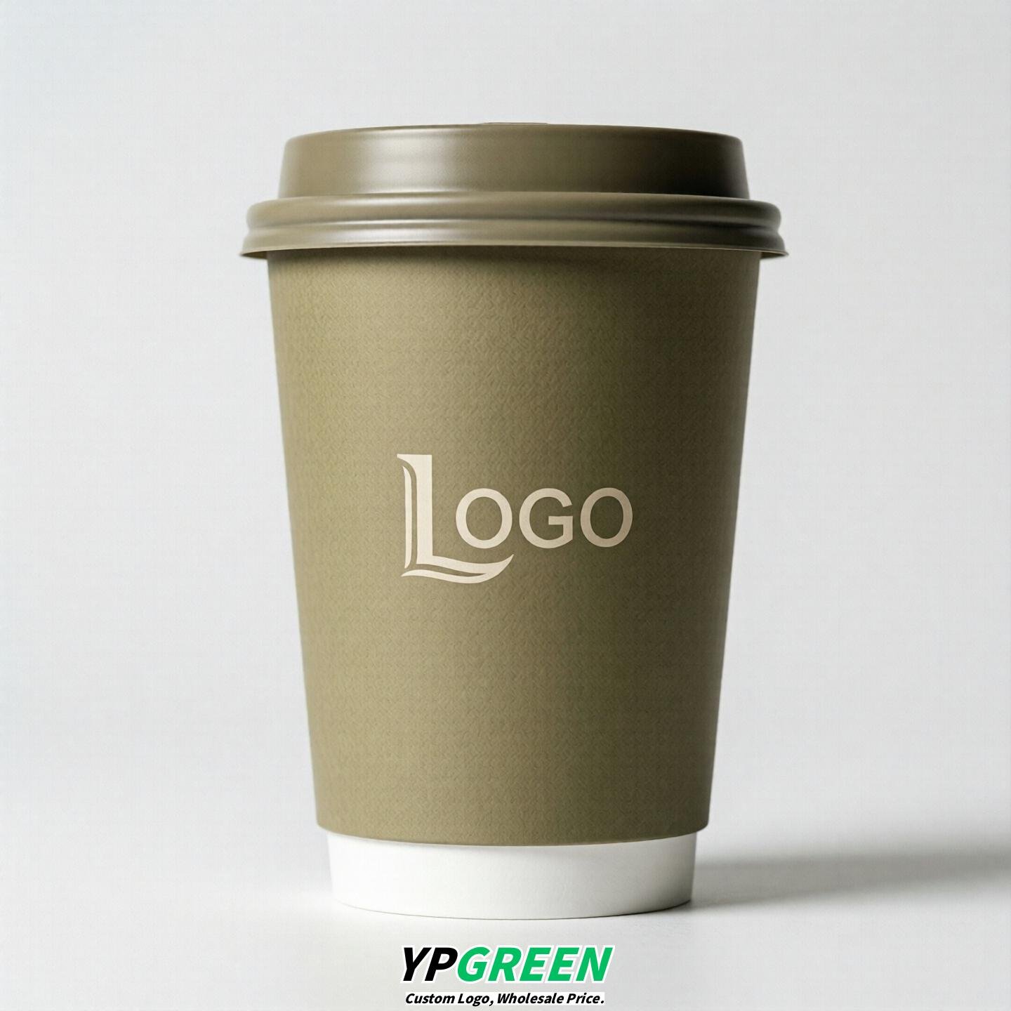 Khaki Custom Logo Paper Cups: 8-24oz & Double Wall