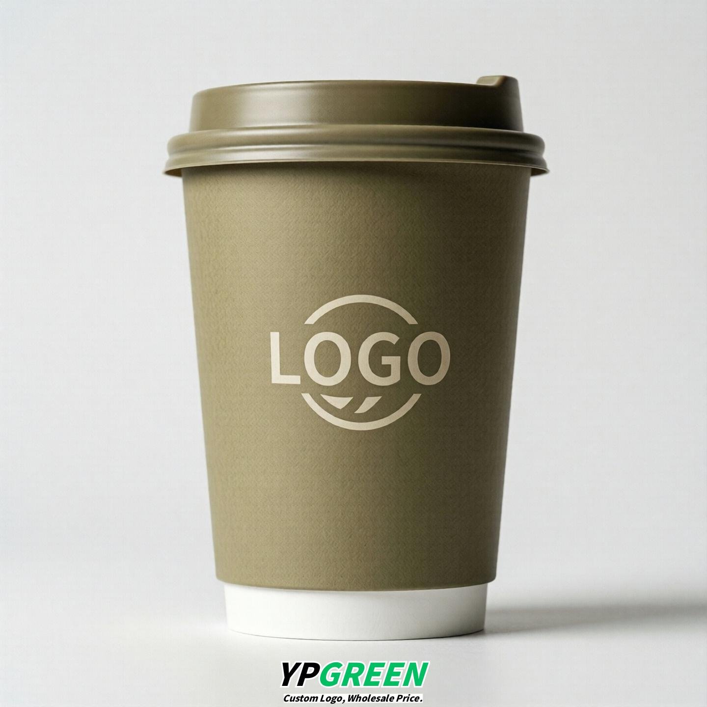 Khaki Custom Logo Paper Cups: 8-24oz & Double Wall