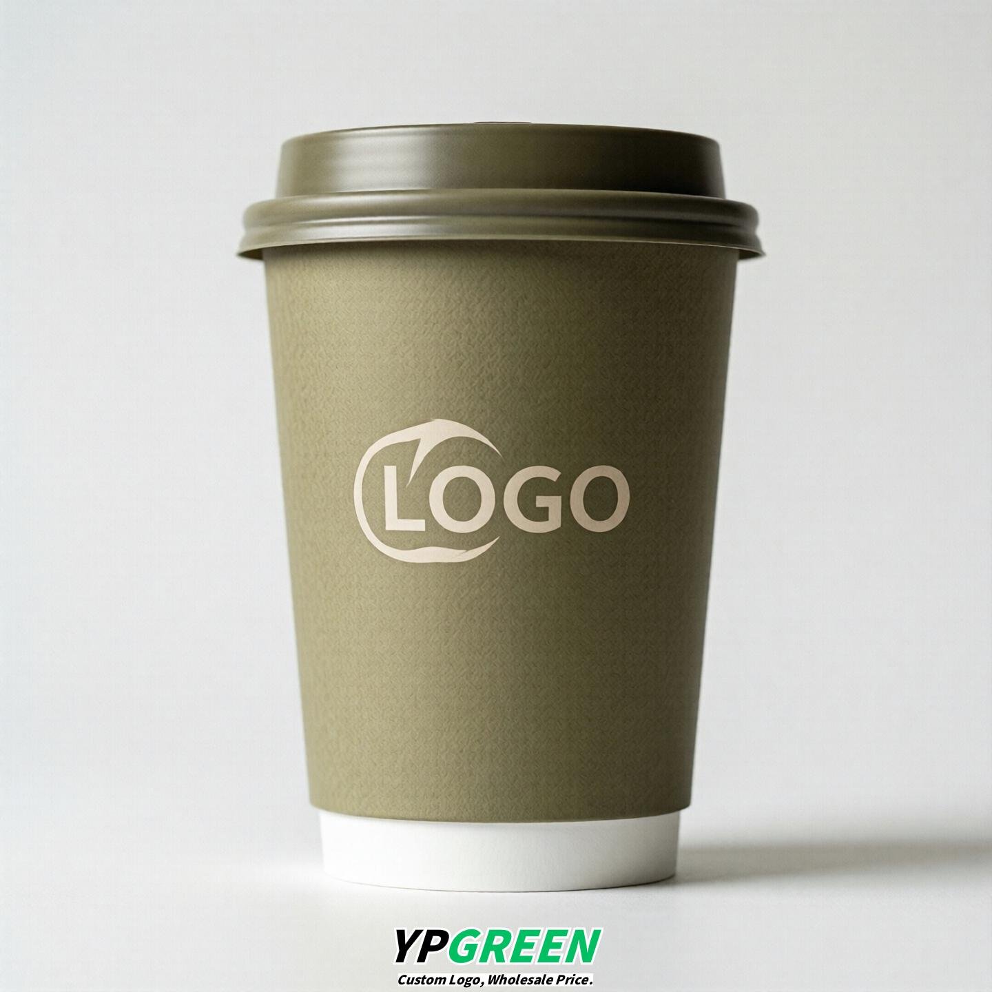 Khaki Custom Logo Paper Cups: 8-24oz & Double Wall