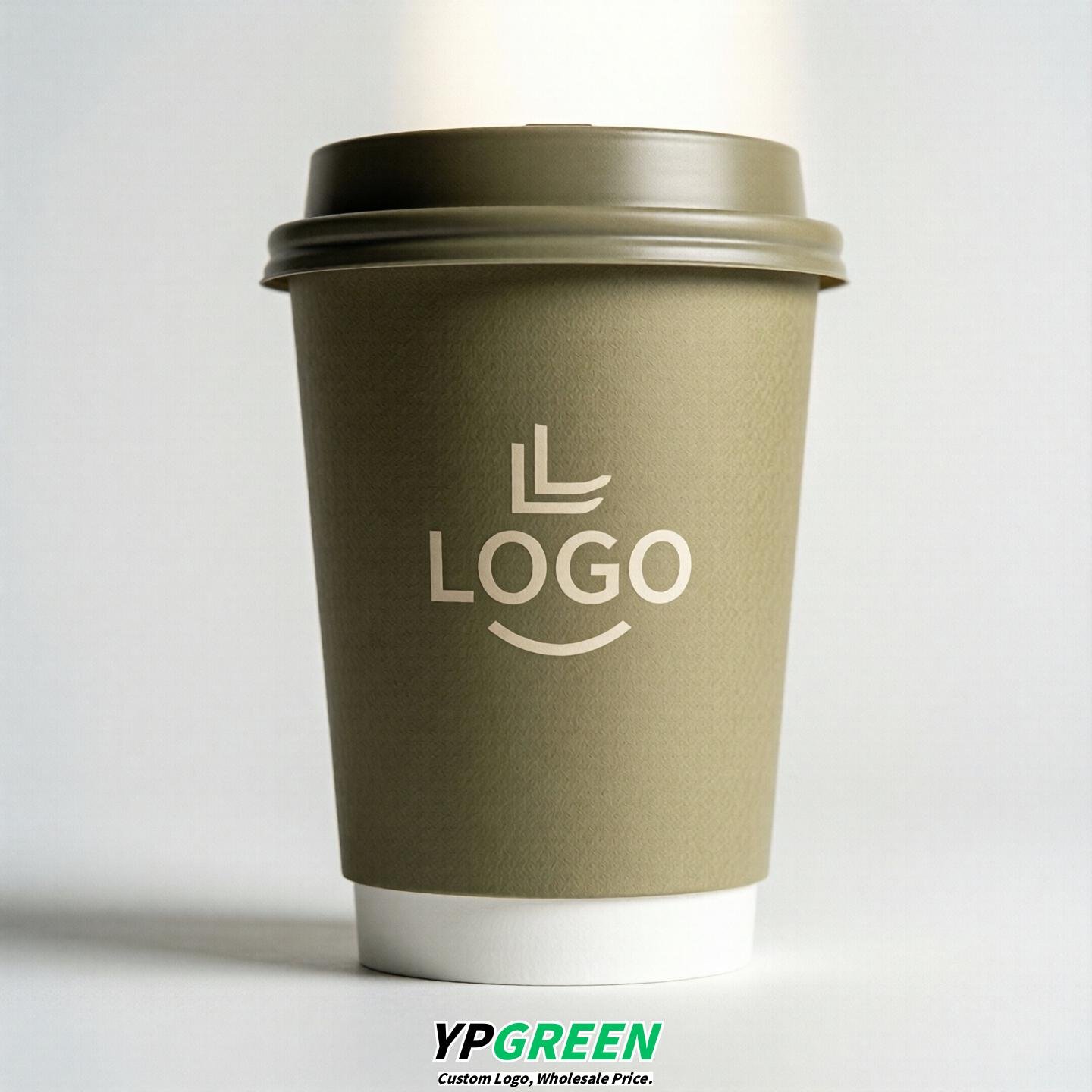 Khaki Custom Logo Paper Cups: 8-24oz & Double Wall