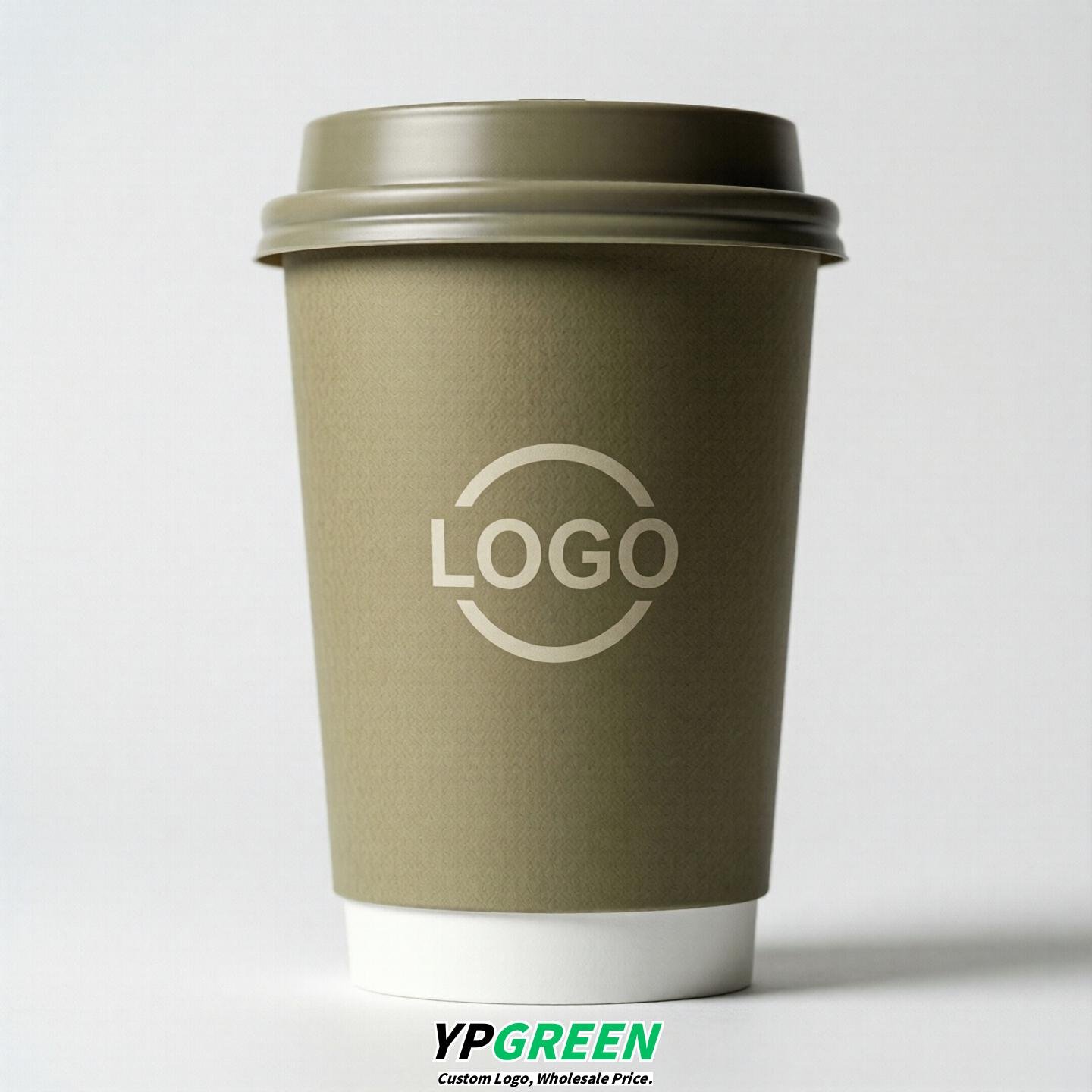 Khaki Custom Logo Paper Cups: 8-24oz & Double Wall