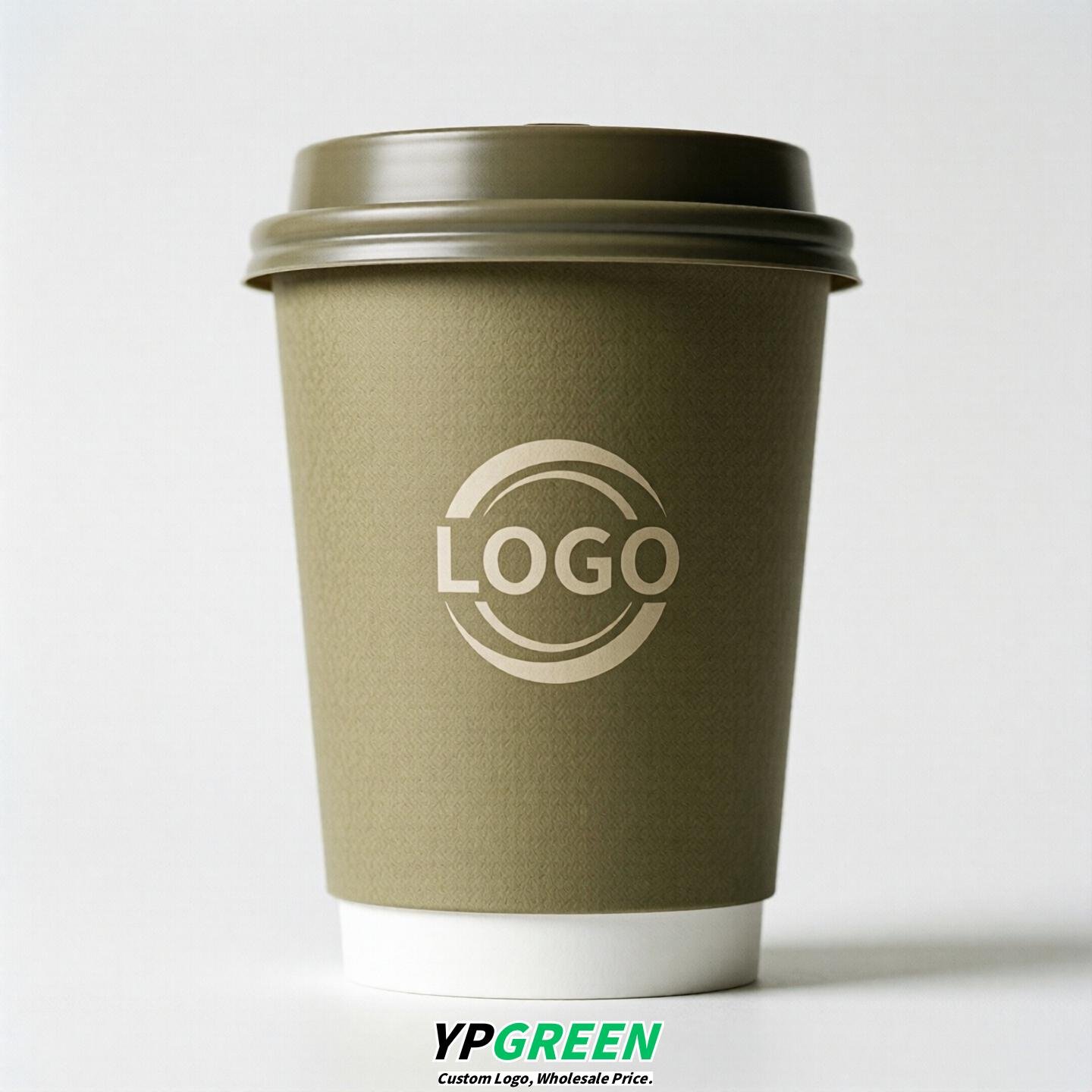 Khaki Custom Logo Paper Cups: 8-24oz & Double Wall