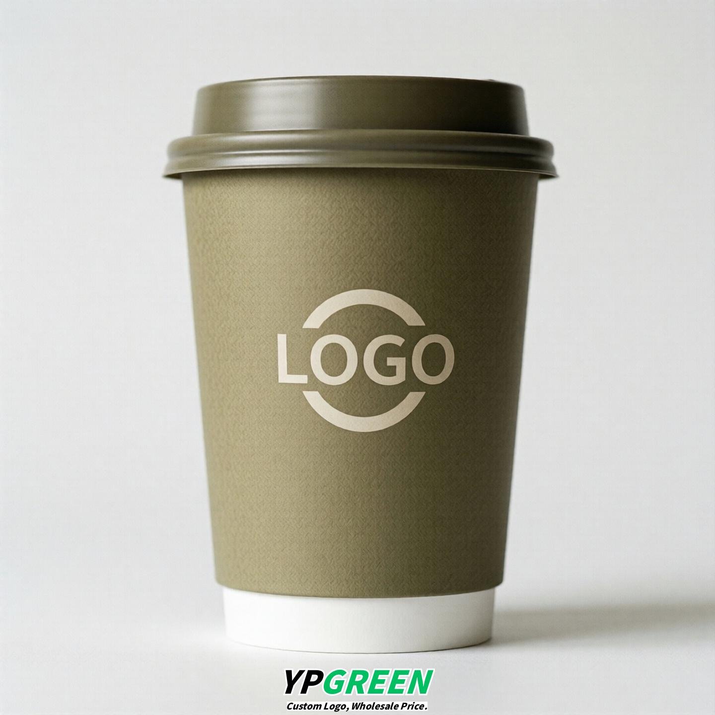 Khaki Custom Logo Paper Cups: 8-24oz & Double Wall