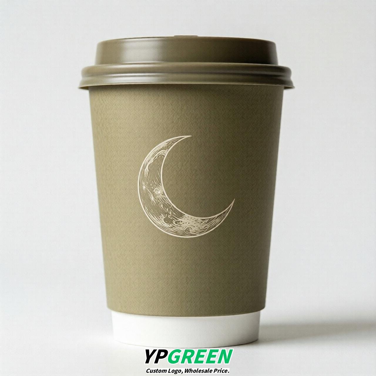 Khaki Moon Paper Cups with Lids 8-24oz
