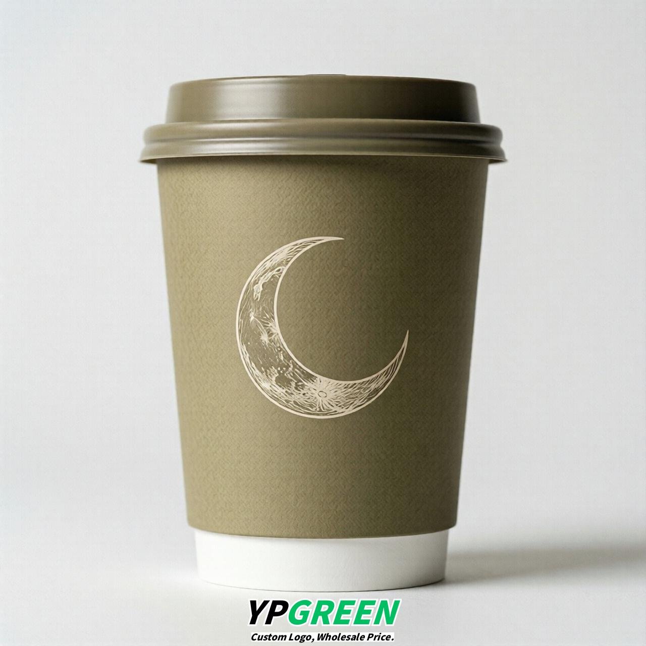 Khaki Moon Paper Cups with Lids 8-24oz