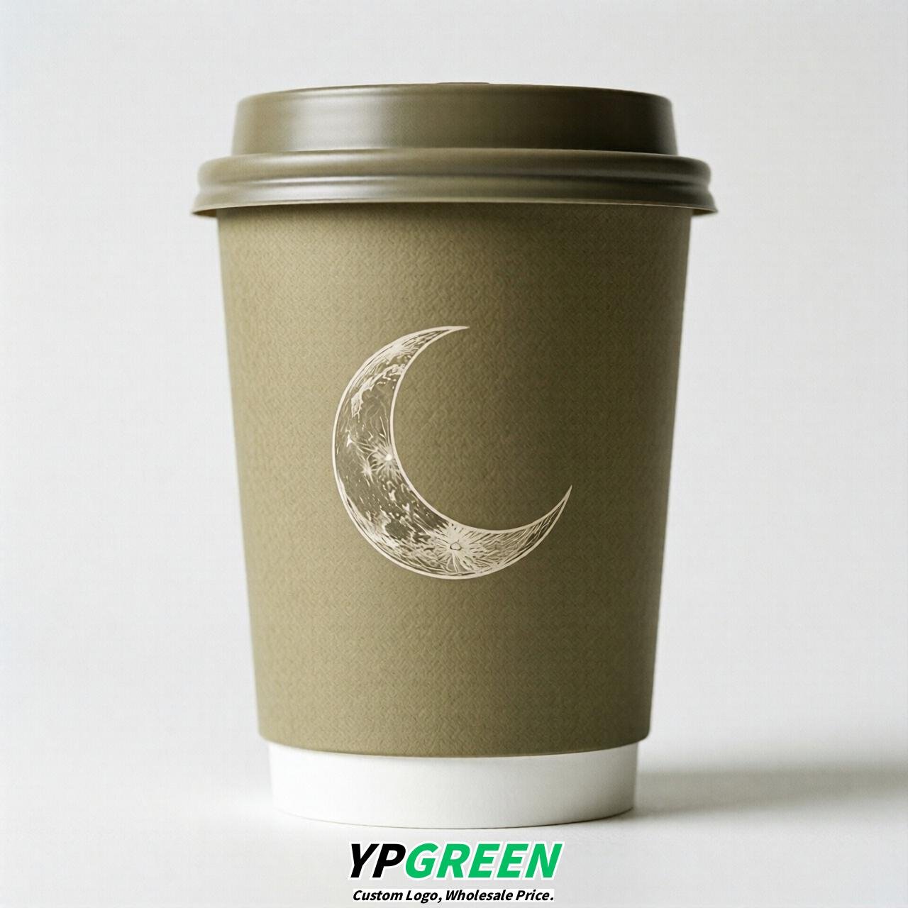 Khaki Moon Paper Cups with Lids 8-24oz