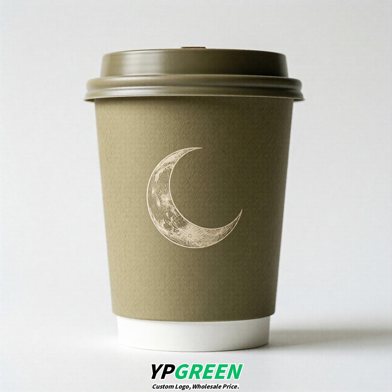Khaki Moon Paper Cups with Lids 8-24oz