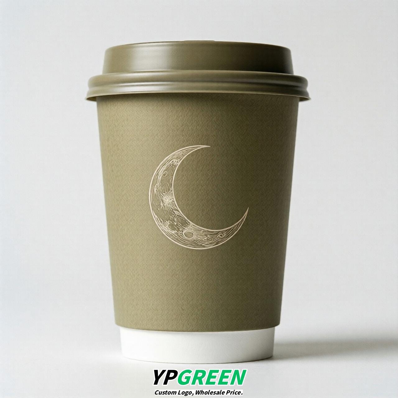 Khaki Moon Paper Cups with Lids 8-24oz