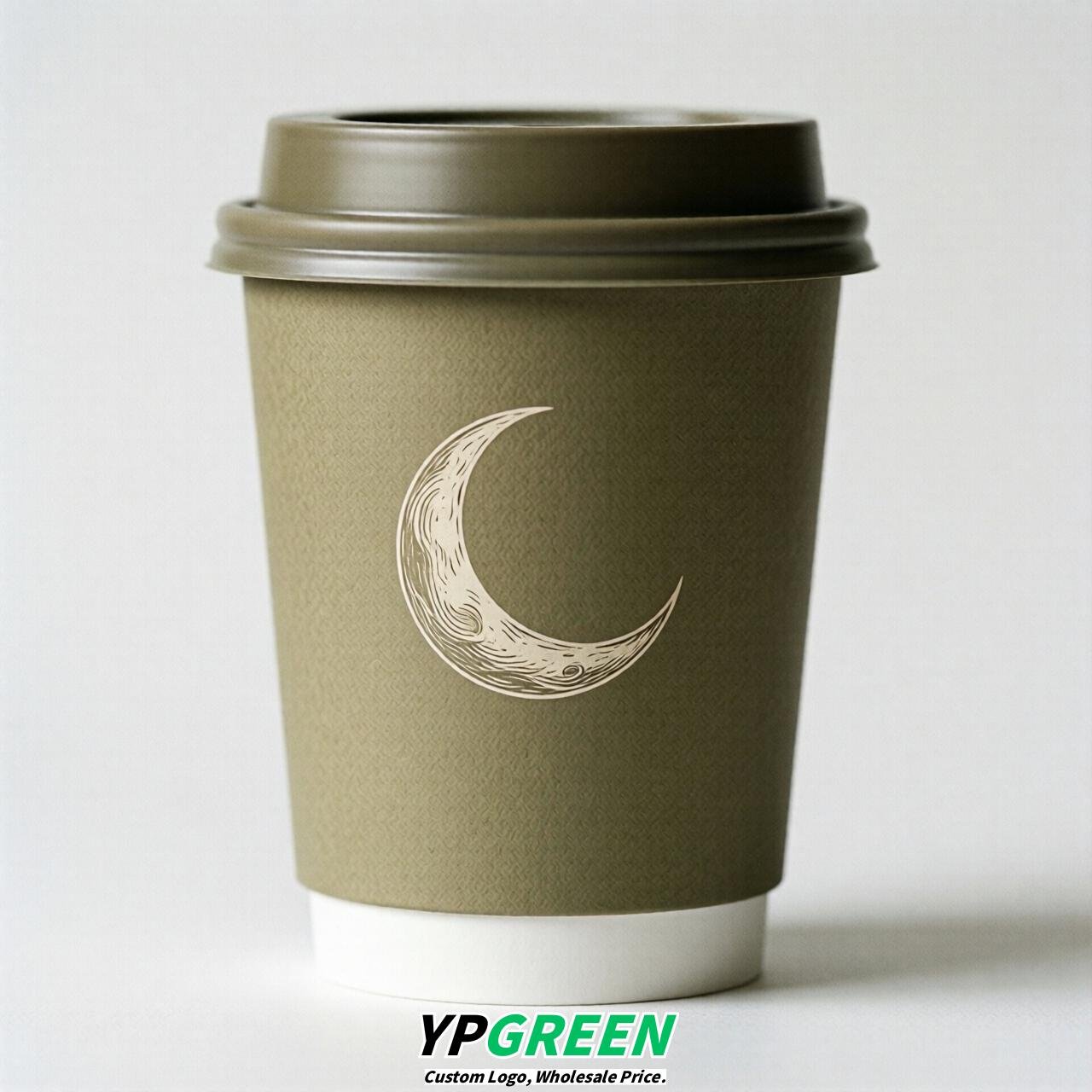 Khaki Moon Paper Cups with Lids 8-24oz