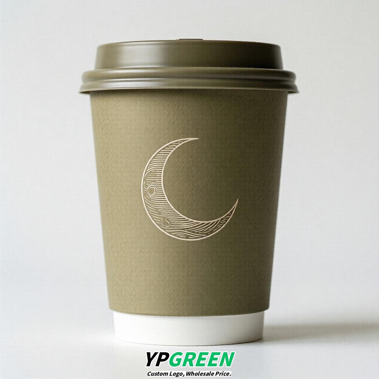 Khaki Moon Paper Cups with Lids 8-24oz