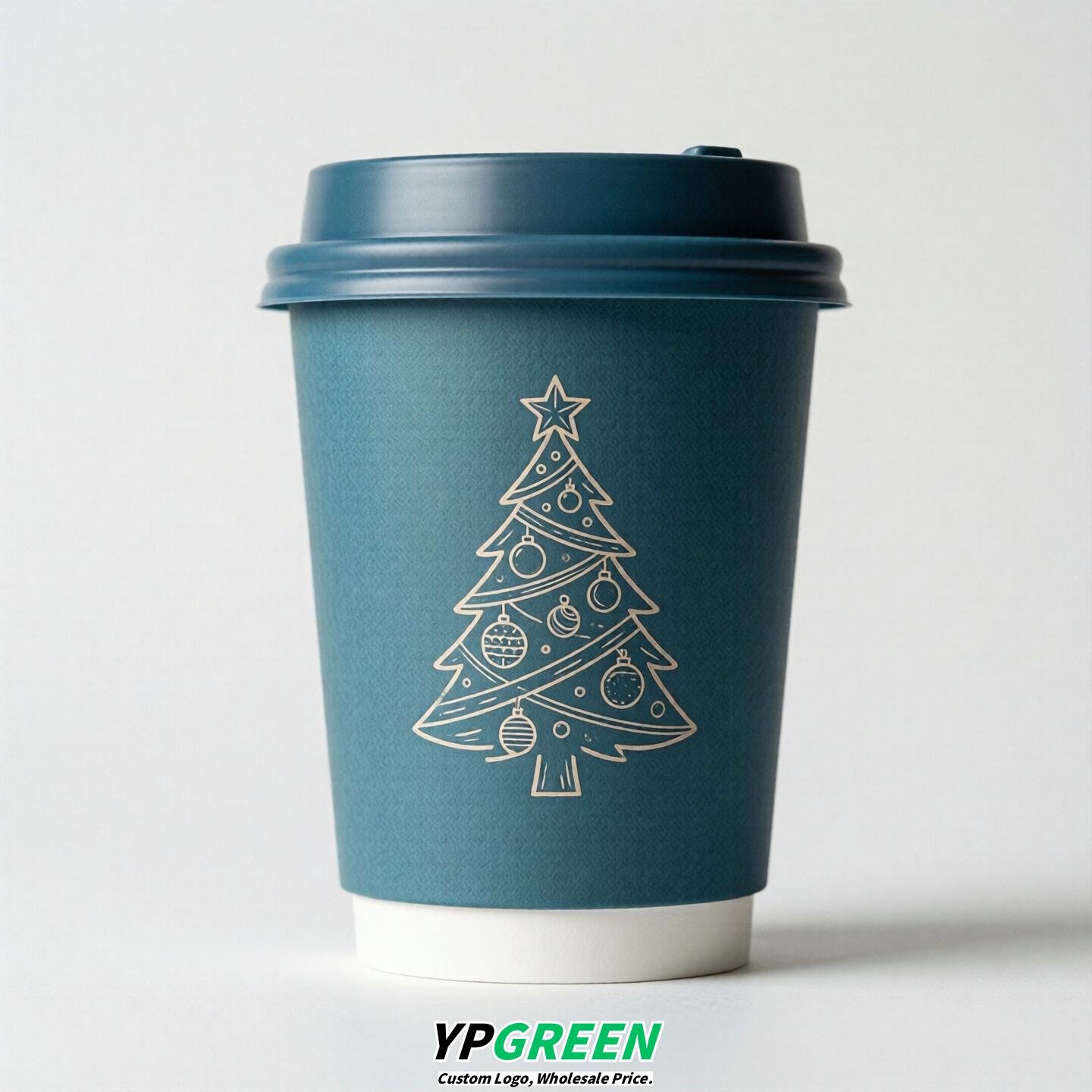 Lake Blue Paper Cups with Christmas Design 8-24oz