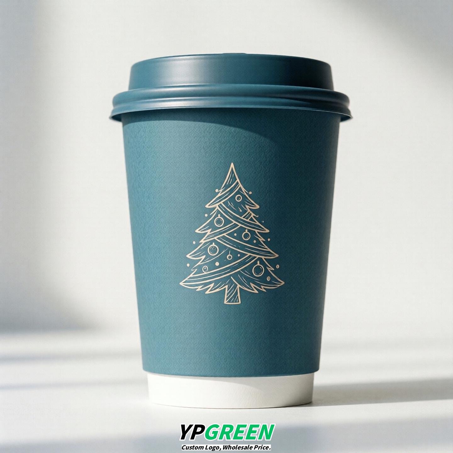 Lake Blue Paper Cups with Christmas Design 8-24oz