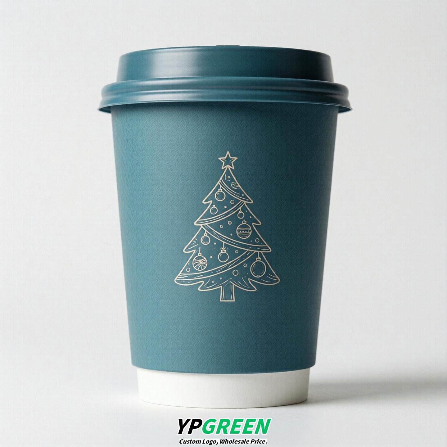 Lake Blue Paper Cups with Christmas Design 8-24oz