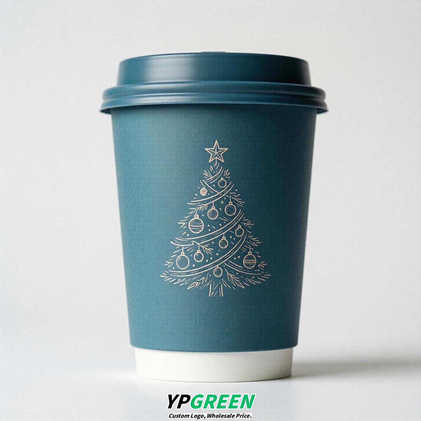Lake Blue Paper Cups with Christmas Design 8-24oz