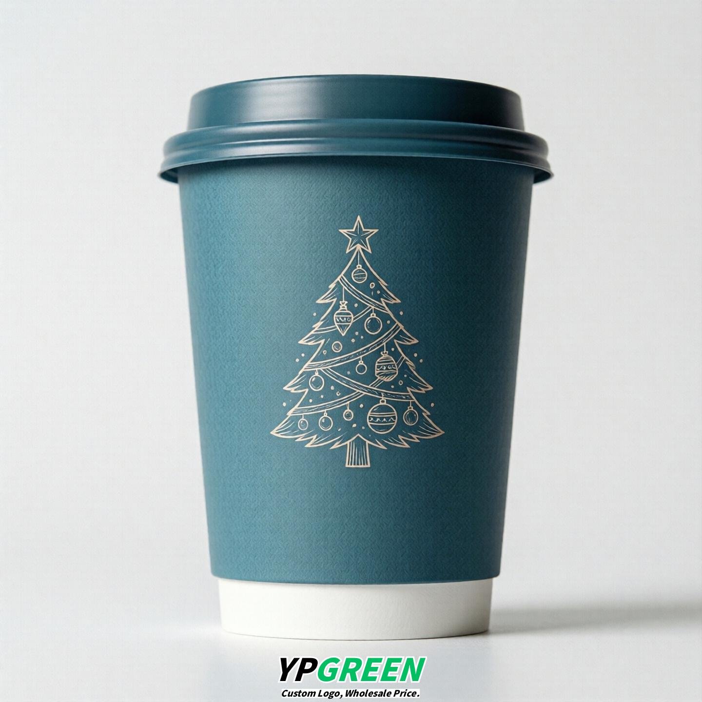 Lake Blue Paper Cups with Christmas Design 8-24oz