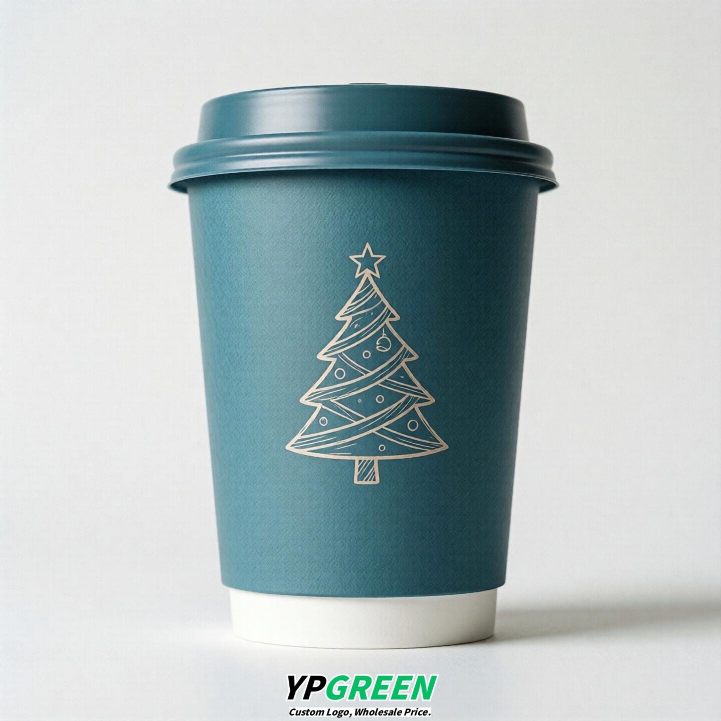 Lake Blue Paper Cups with Christmas Design 8-24oz