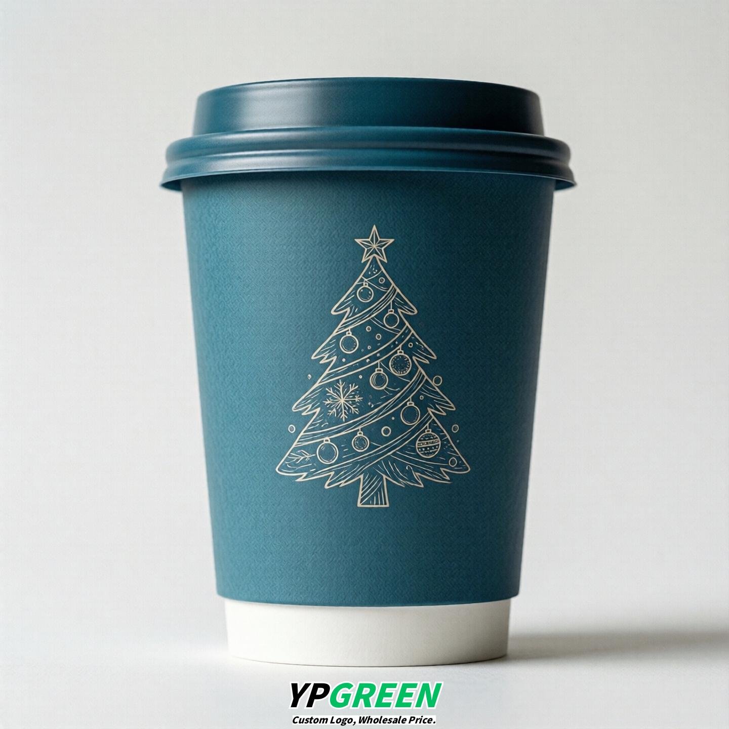 Lake Blue Paper Cups with Christmas Design 8-24oz