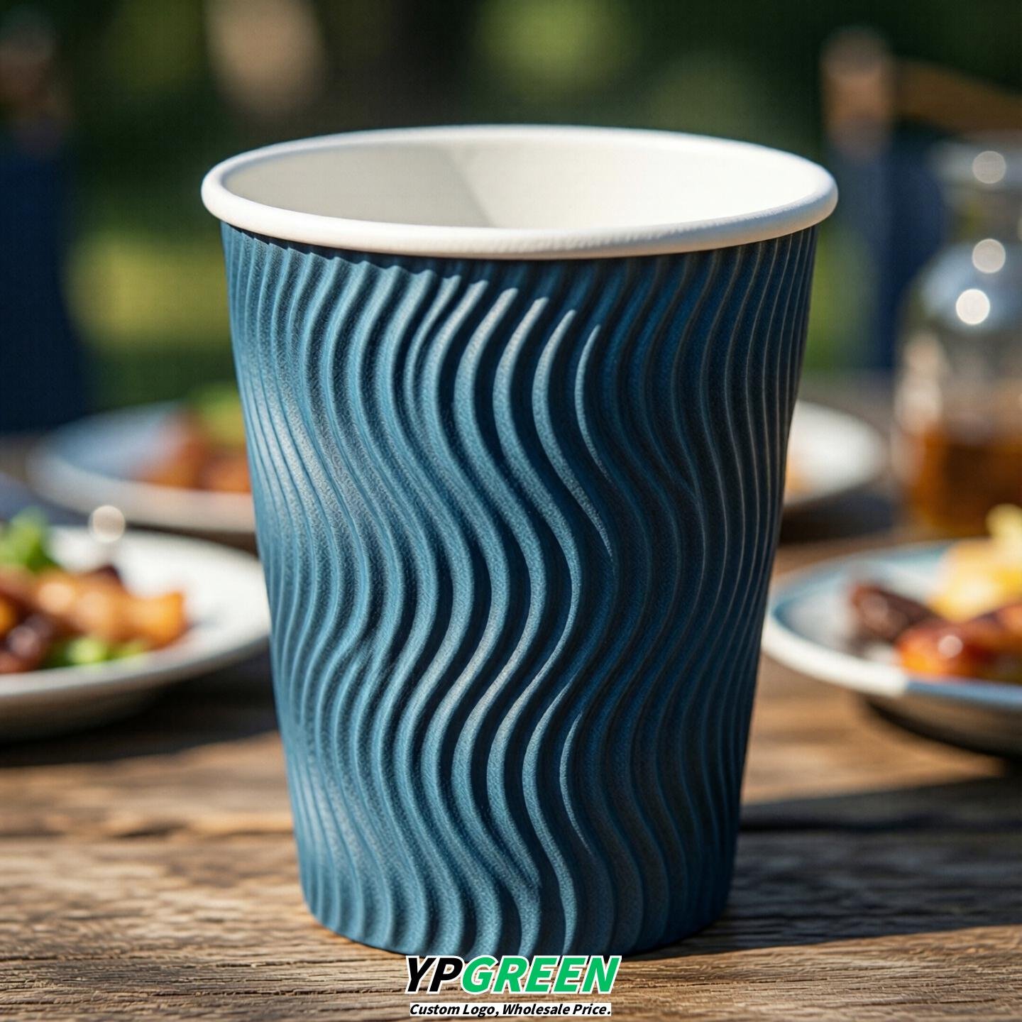 Lake Blue Embossed Paper Cups 10oz/12oz/16oz/20oz/22oz
