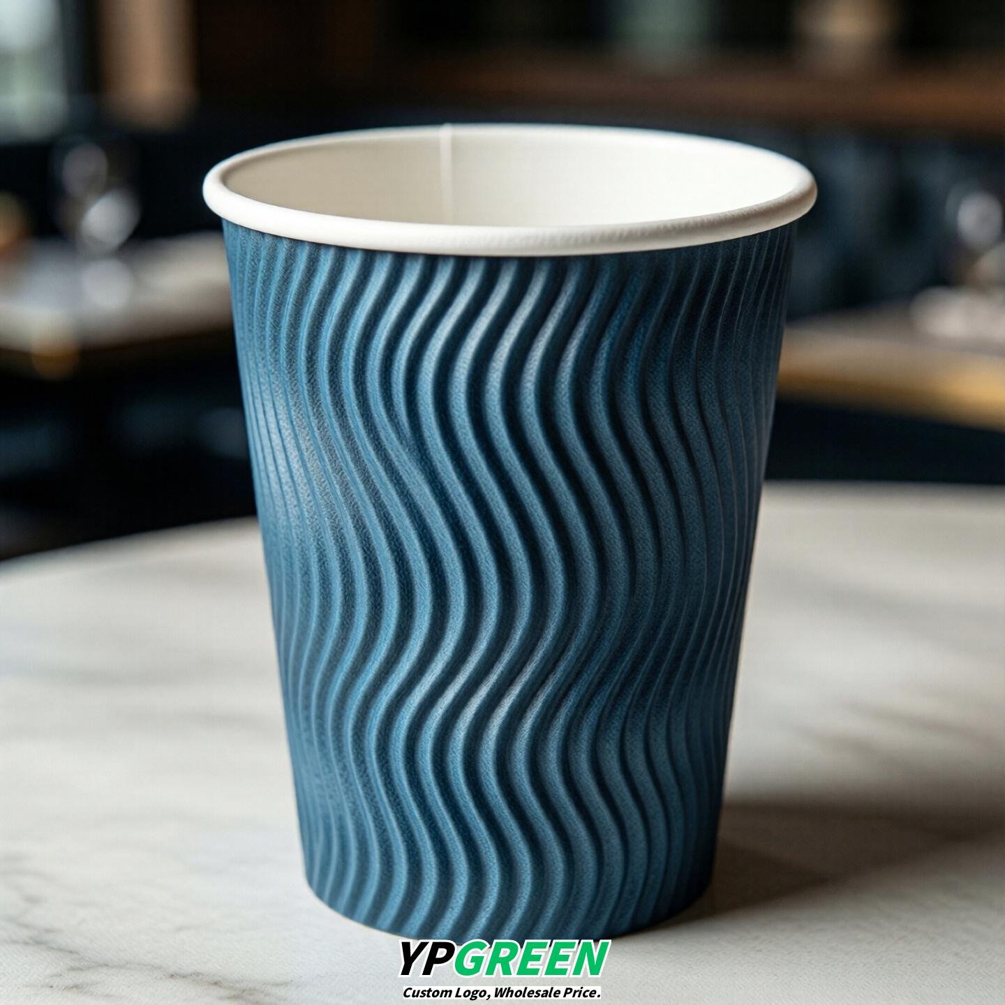 Lake Blue Embossed Paper Cups 10oz/12oz/16oz/20oz/22oz