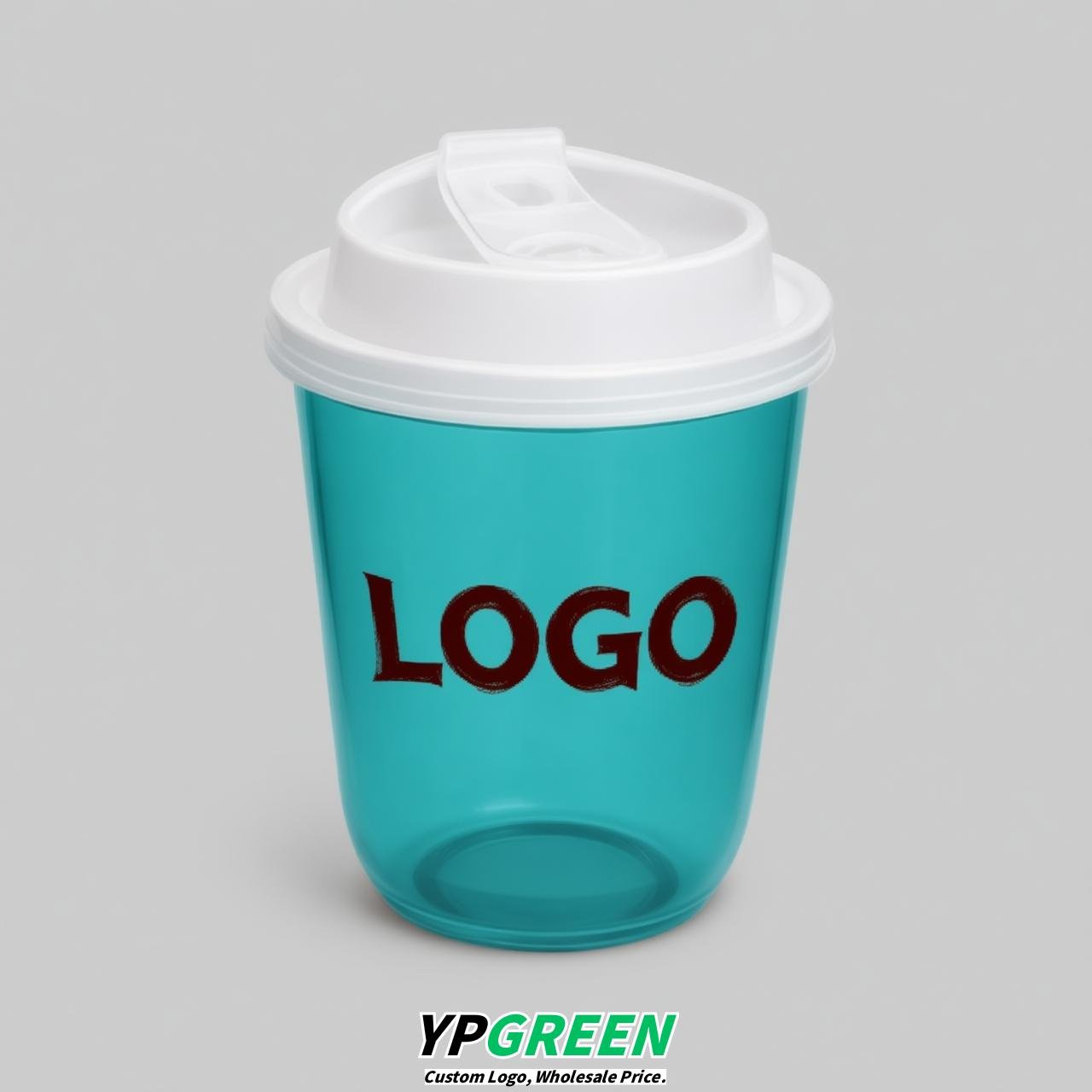 Lake Blue U Shape Cups with Lid - Custom Logo PP & PET Plastic Disposable