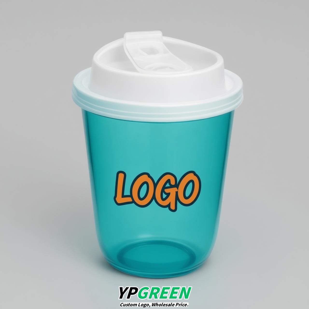 Lake Blue U Shape Cups with Lid - Custom Logo PP & PET Plastic Disposable