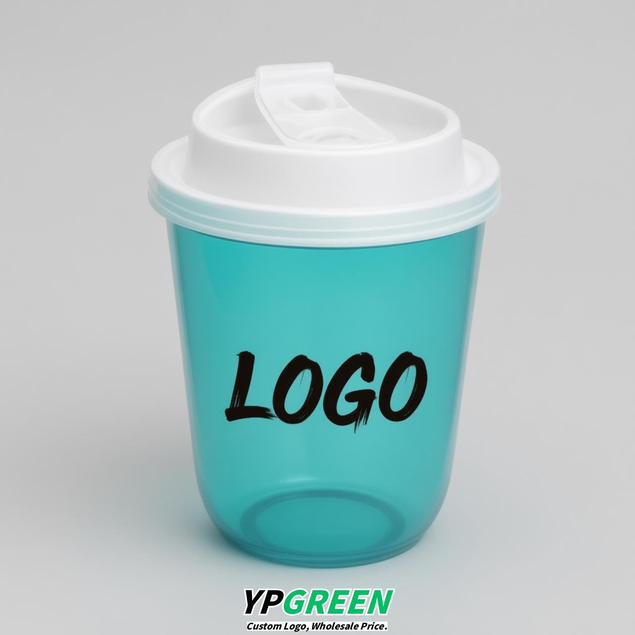 Lake Blue U Shape Cups with Lid - Custom Logo PP & PET Plastic Disposable