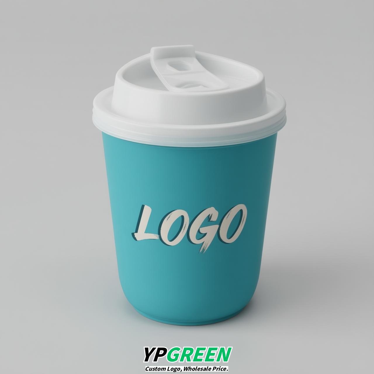 Lake Blue U Shape Cups with Lid - Custom Logo PP & PET Plastic Disposable