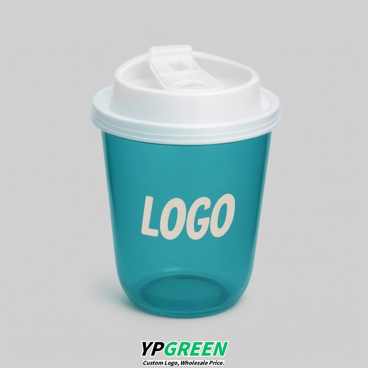 Lake Blue U Shape Cups with Lid - Custom Logo PP & PET Plastic Disposable