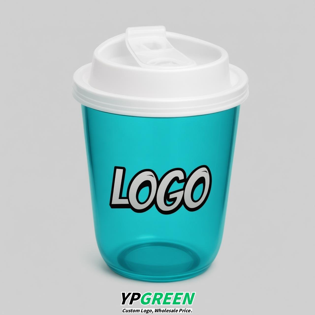 Lake Blue U Shape Cups with Lid - Custom Logo PP & PET Plastic Disposable