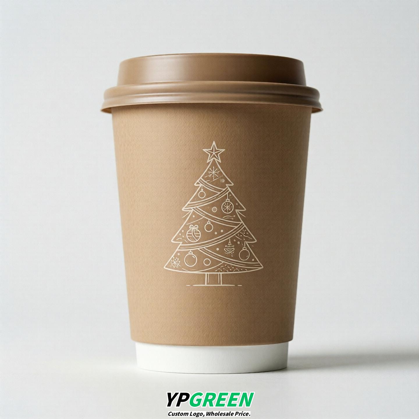 Latte Paper Cups with Christmas Design 8-24oz