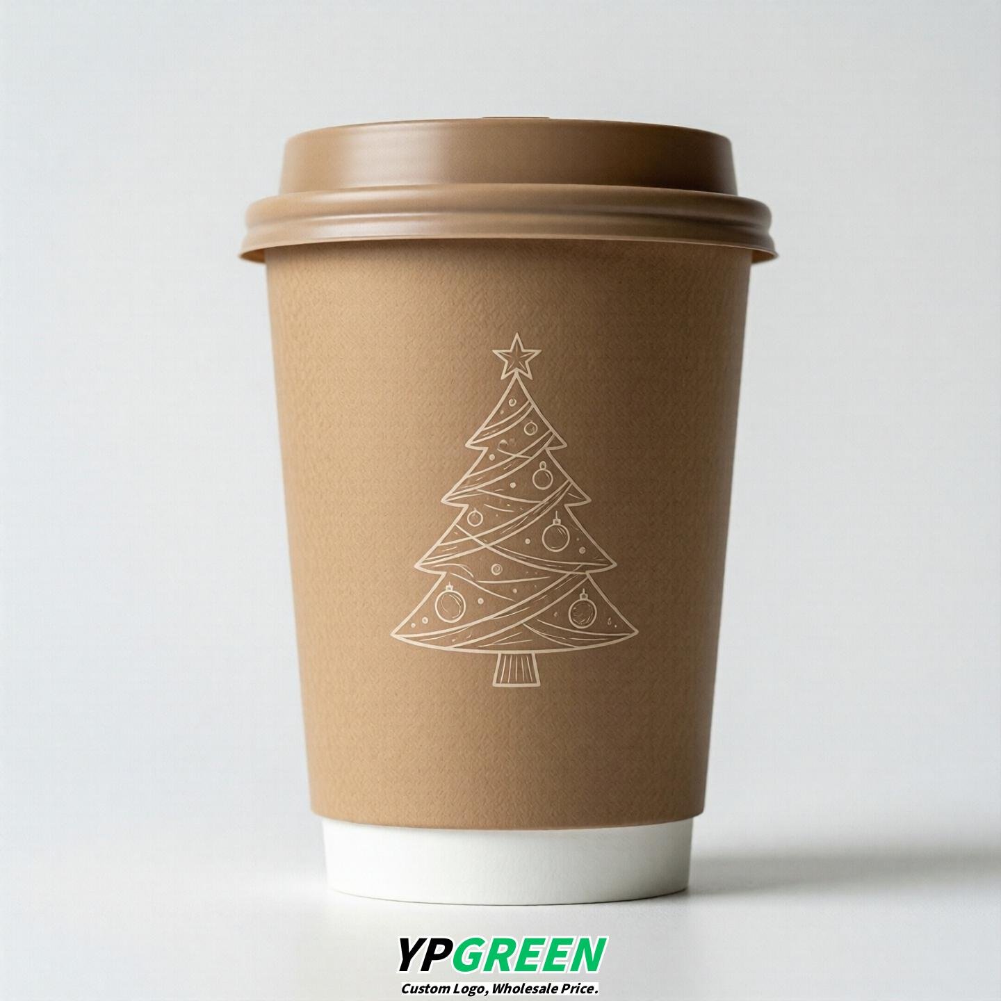 Latte Paper Cups with Christmas Design 8-24oz