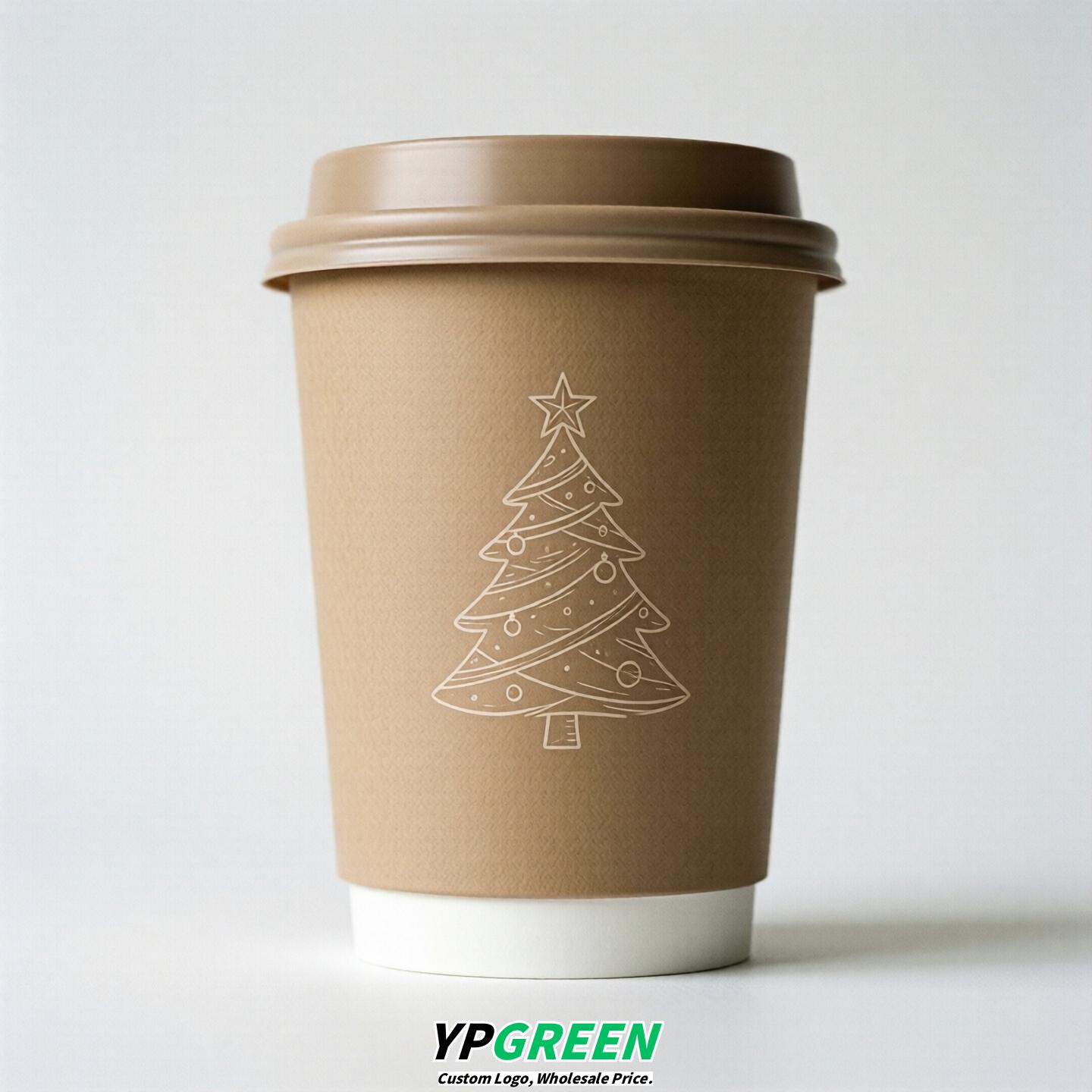 Latte Paper Cups with Christmas Design 8-24oz