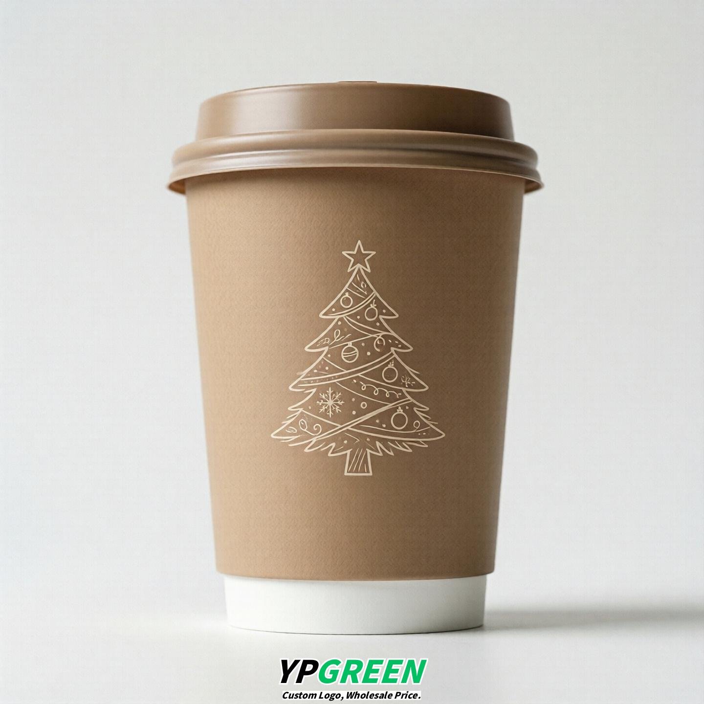 Latte Paper Cups with Christmas Design 8-24oz