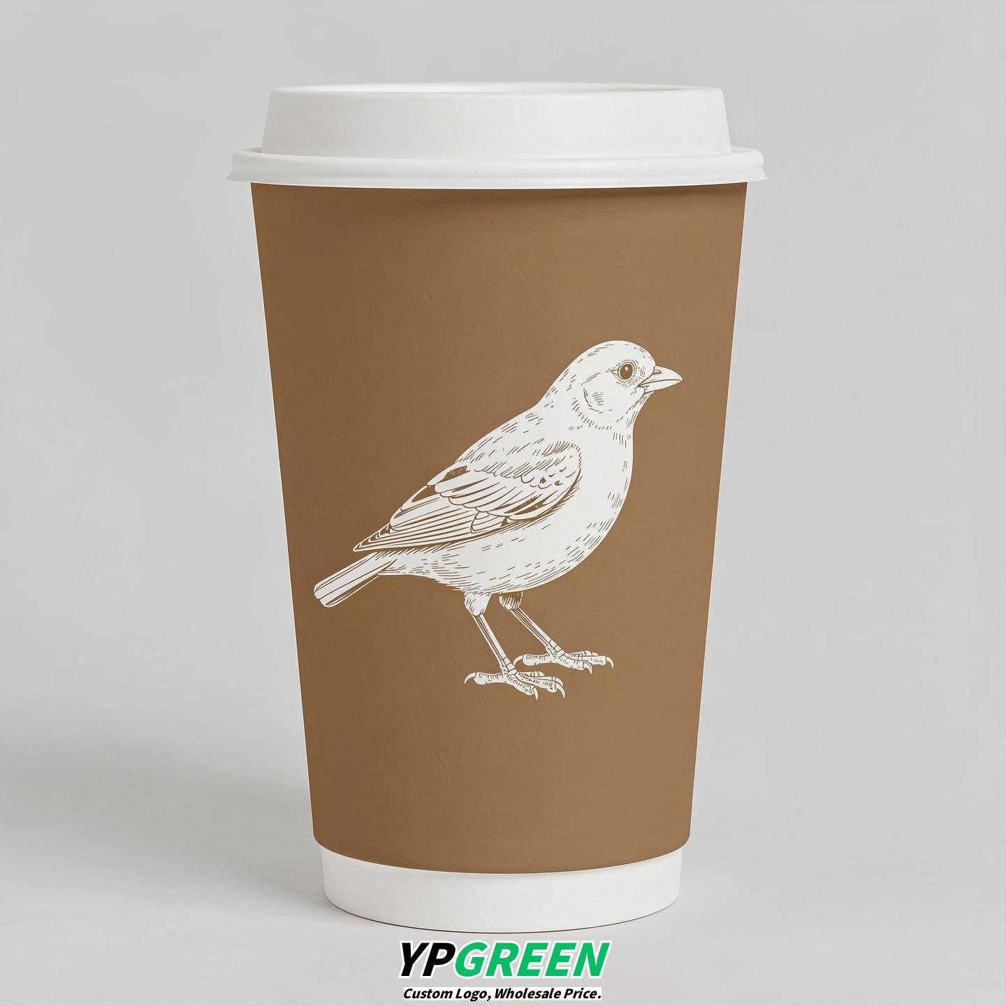 Latte Paper Cups with Bird Logo & Lids 8-24oz