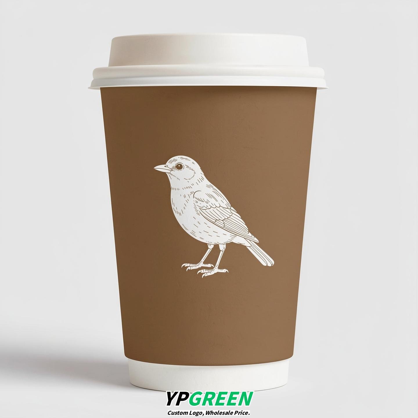 Latte Paper Cups with Bird Logo & Lids 8-24oz